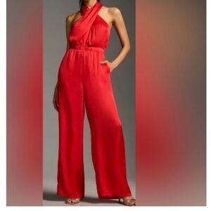 Anthropologie - Dolan Red Halter Jumpsuit with Wide-Leg Design
